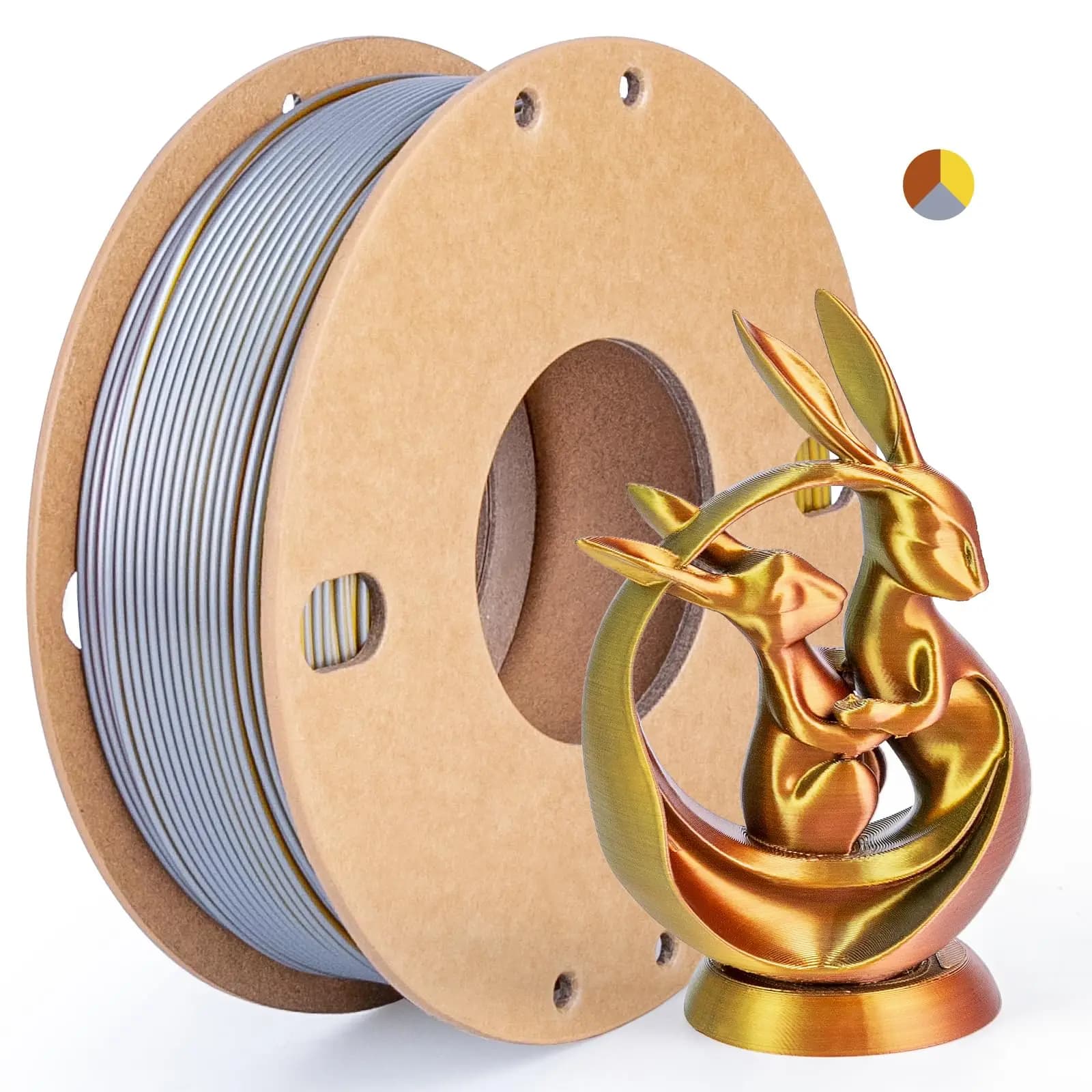 Filament do drukarki 3D Silk Tricolor PLA+ 1,75 mm, bez plątania, wypakowany w porządku, waga netto szpuli 250 g, PLA Pro Plus, złoty i srebrny