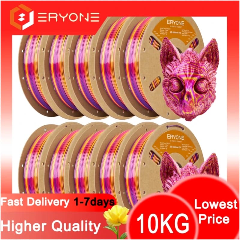 ERYONE Noworoczna Edycja PLA Silk Tri Color Rainbow Filament 1.75mm +/- 0.03mm, szpula 1kg (2.2LBS) Filament do drukarki 3D