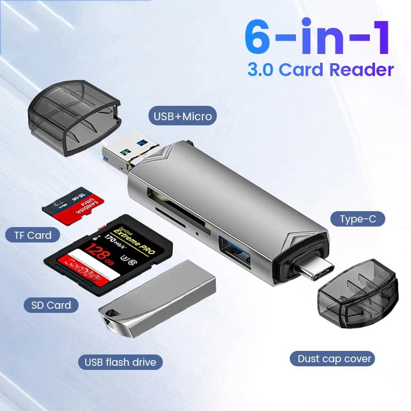 6 in 1 Card Reader USB3.0 6 w 1 czytnik kart USB3.0 do typu C Micro USB uniwersalny Adapter OTG wielofunkcyjny adapter SD TF wysokiej prędkość transmisji