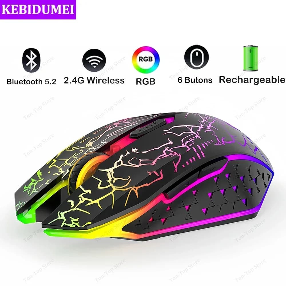 Mysz Bluetooth 5.2 bezprzewodowa mysz RGB 2.4G podwójny tryb mysz do gier 6 przycisków cicha mysz do tabletu MacBook laptopy komputer