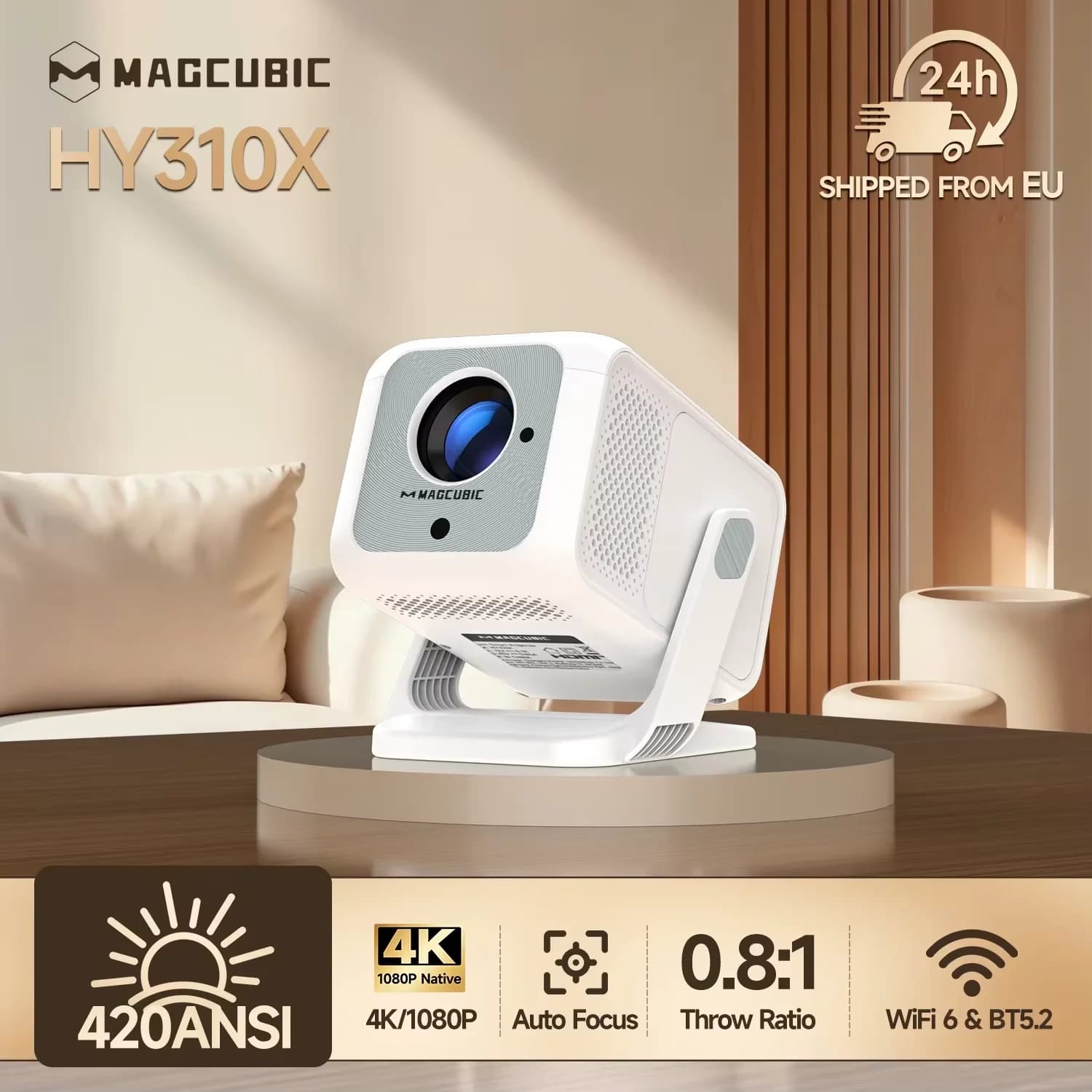 Magcubic HY310X — przenośny projektor 4K, 420 ANSI, WiFi 6, Android 11, autofocus