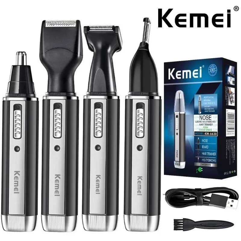 KEMEI trymer 4 w 1 – do nosa, uszu, brody i włosów, akumulatorowy
