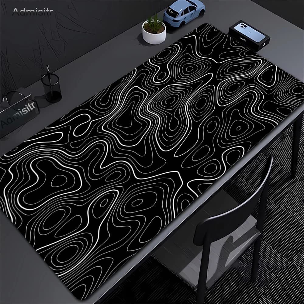 Podkładka pod mysz XXL Black & White Strata – 90×40 cm, antypoślizgowa, Lockedge
