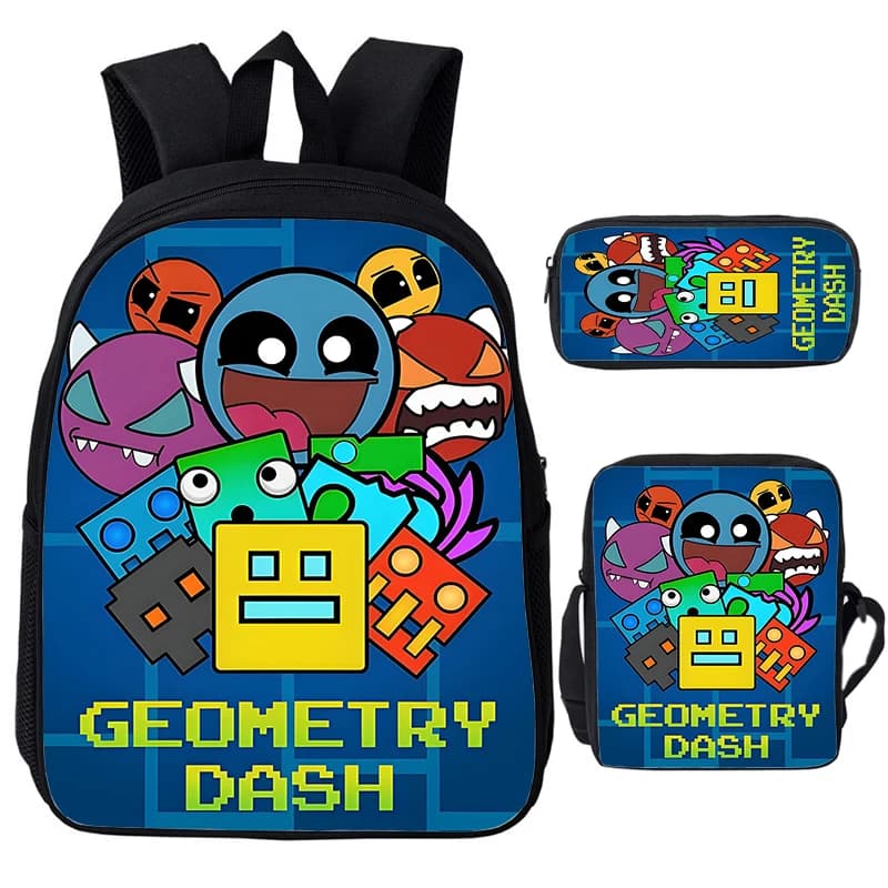 Zestaw plecaków Geometry Dash Anime – 3 części z piórnikiem