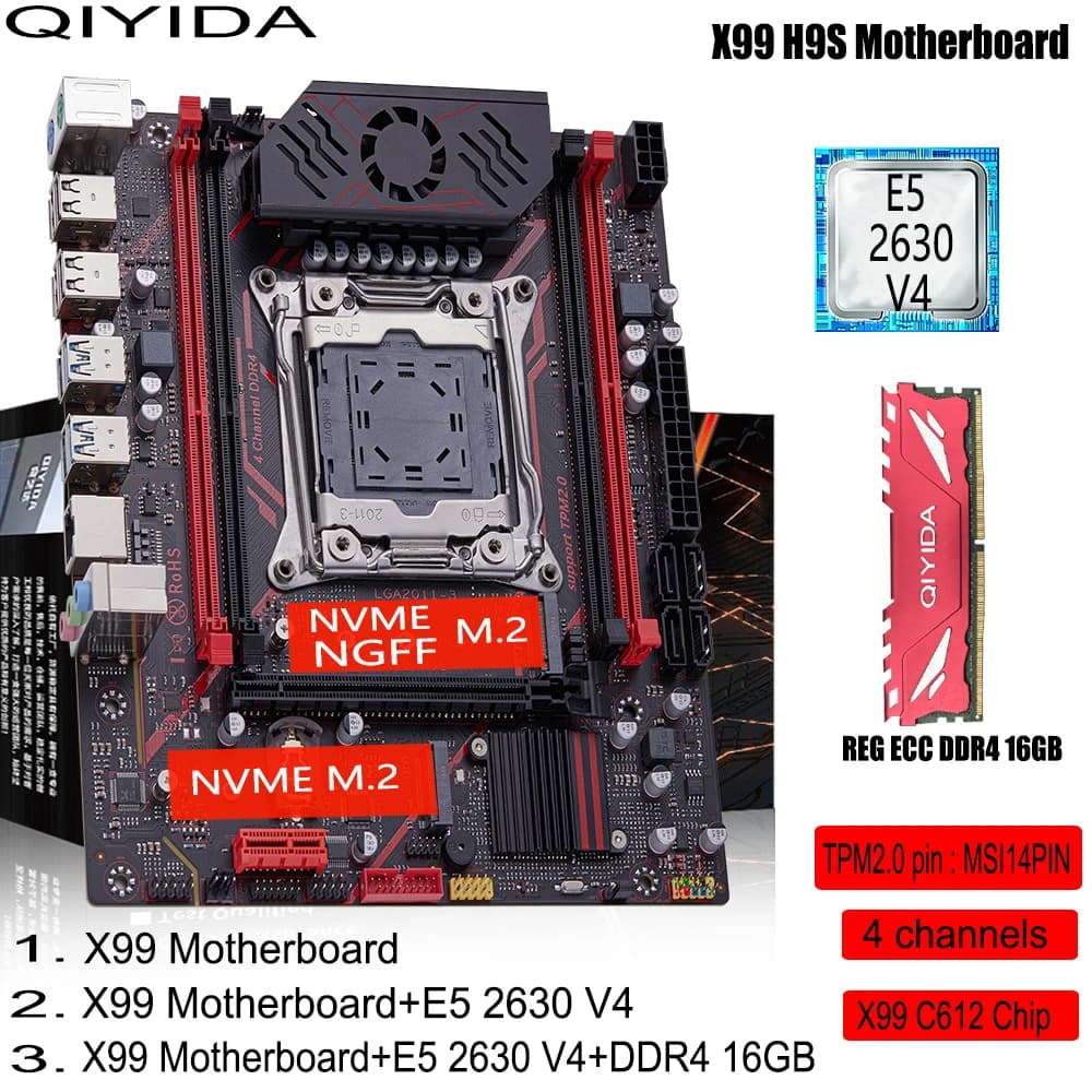Zestaw płyta główna QIYIDA X99 H9S + Xeon E5-2630 v4 + 16 GB DDR4 ECC