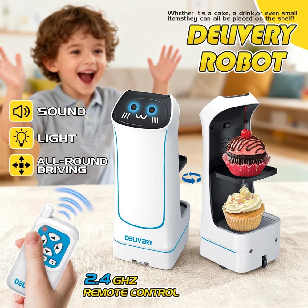 Zdalnie sterowany robot dostarczający jedzenie – zabawa w restaurację dla dzieci