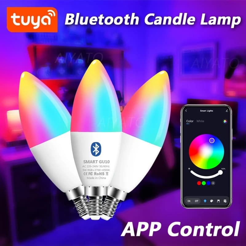 Tuya – inteligentne żarówki świecowe E14 RGB, Wi-Fi i Bluetooth, ściemnialne