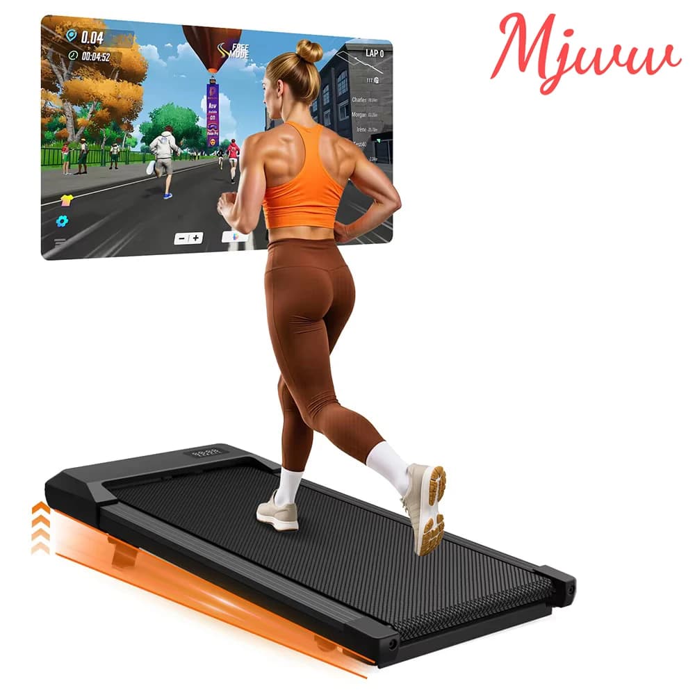 Składana bieżnia MJWW z 6% nachyleniem, prędkością 3.8mph/6km/h, mata do chodzenia do domu, bieżnia z ekranem LCD, monitorowanie przez aplikację, silnik 3.0HP, urządzenie do ćwiczeń.