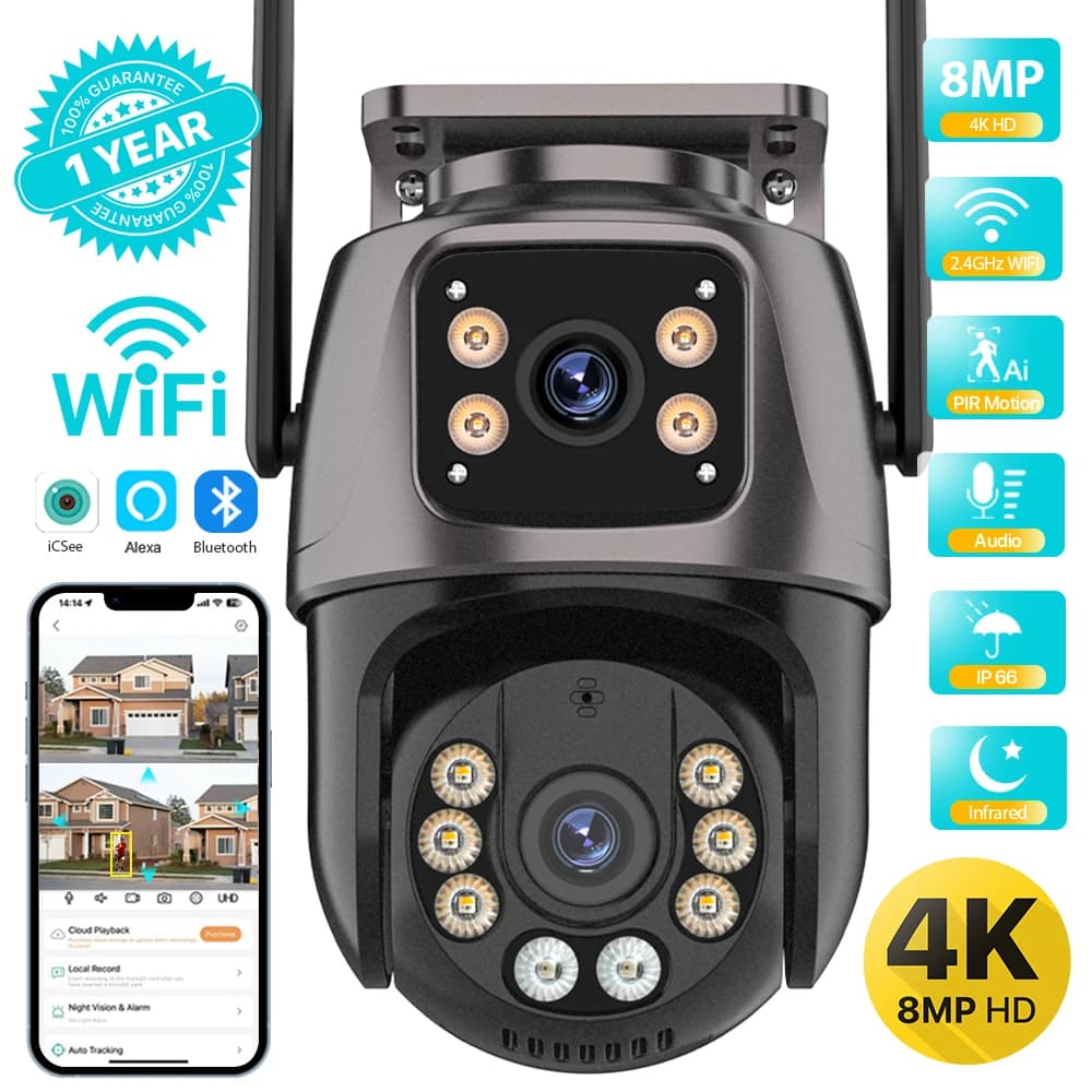 Kamera zewnętrzna PTZ 4K 8MP z podwójnym obiektywem i automatycznym śledzeniem AI