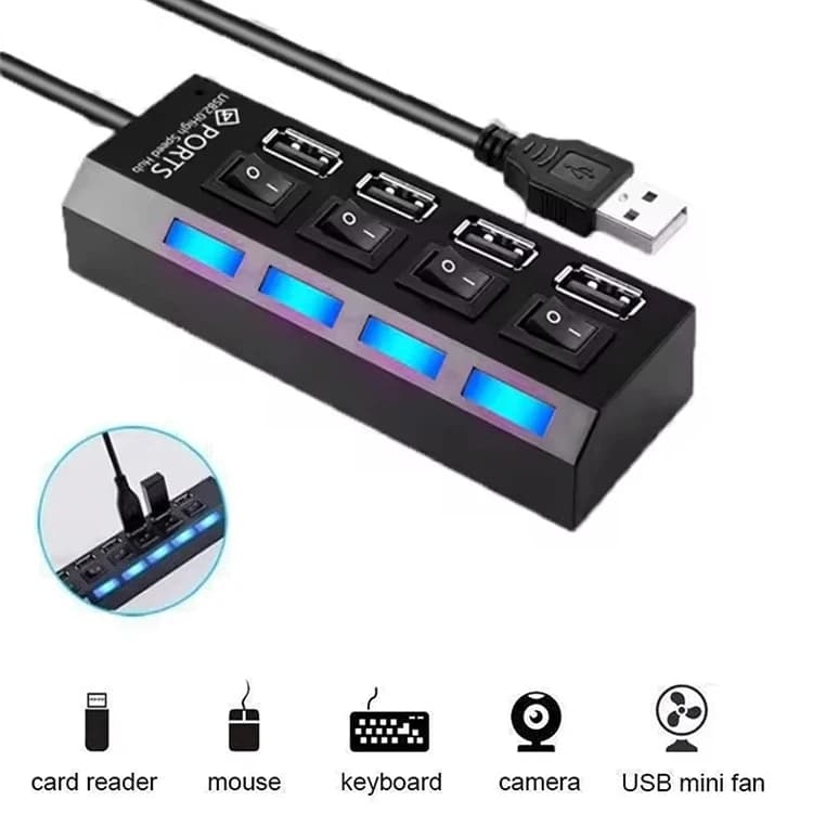 Hub USB 4 porty z niezależnymi wyłącznikami i podświetleniem LED