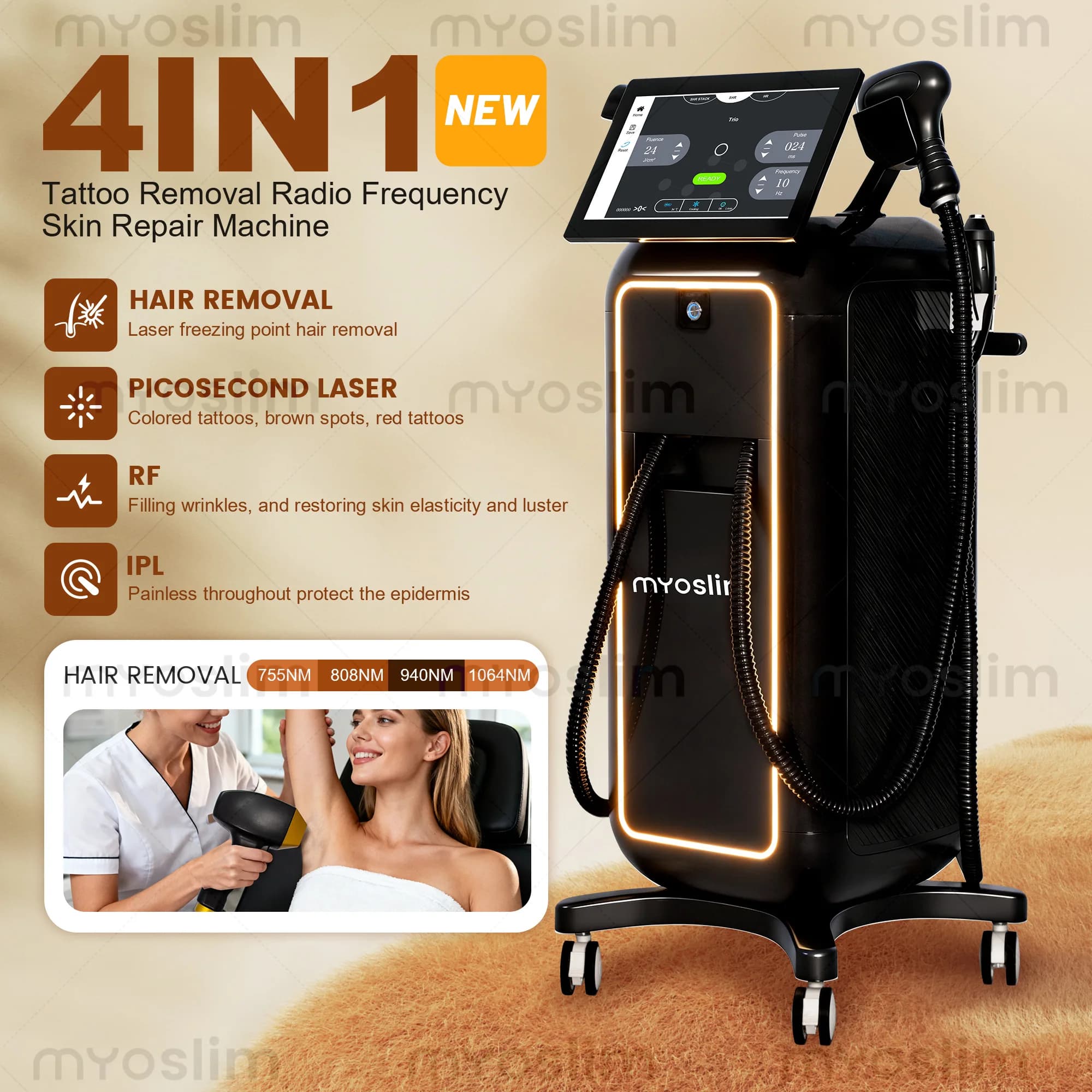 Profesjonalny laser diodowy 4 w 1 do depilacji 5000 W — 755 / 808 / 940 / 1064 nm, Ice Titanium
