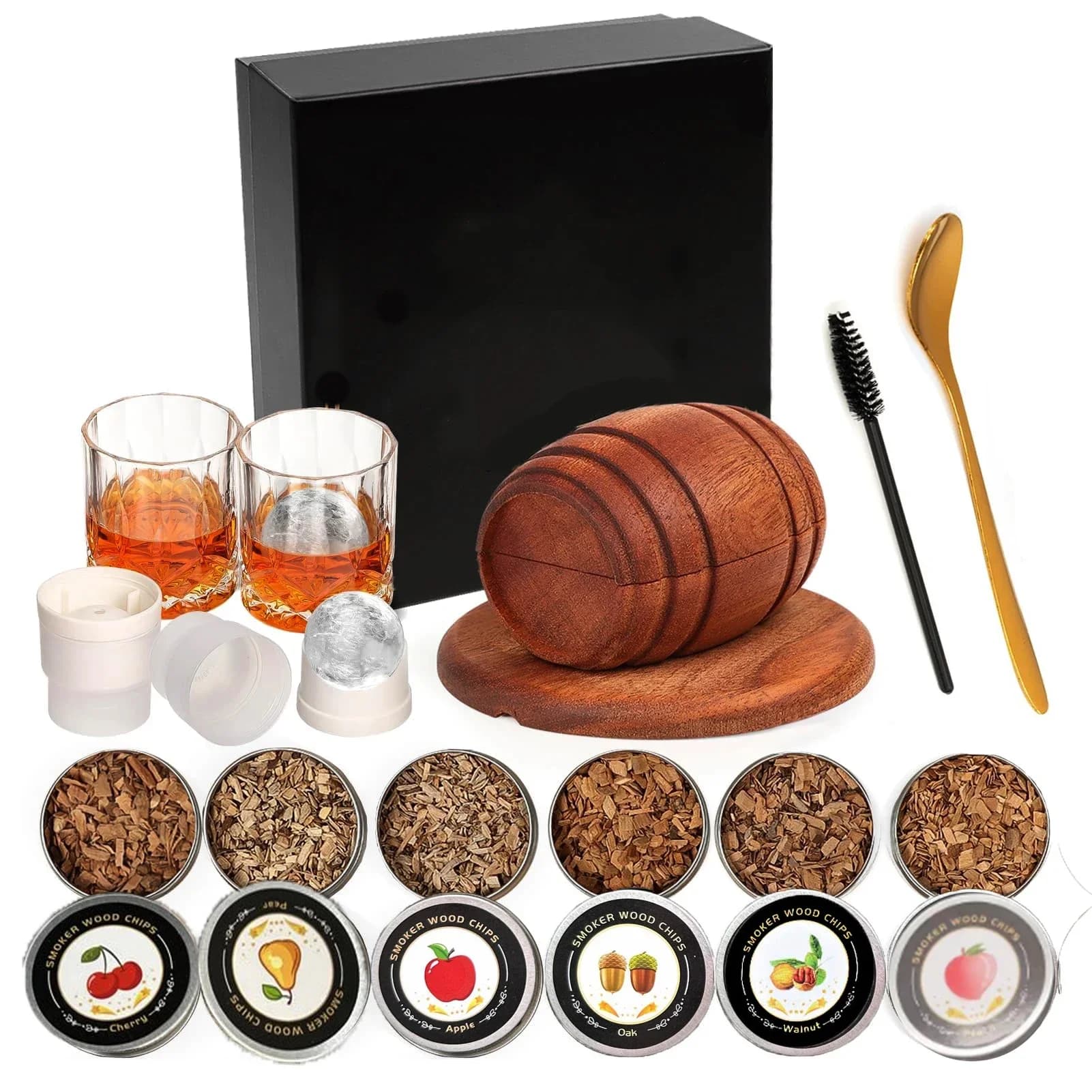 Zestaw do wędzenia whisky z chipsami drzewnymi - 6 smaków, infuzor do drinków Old Fashioned, wędzarnia do koktajli, bourbon na prezent urodzinowy