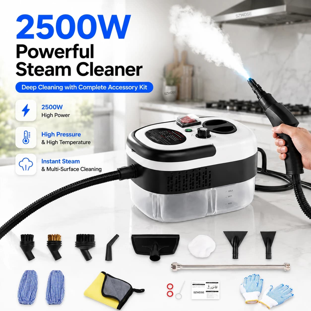 Ręczna parownica 2500W, wysokociśnieniowa i wysokotemperaturowa, do czyszczenia klimatyzacji, okapów kuchennych, samochodów, szkła, okien, podłóg i innych powierzchni, dezynfekcja i czyszczenie.