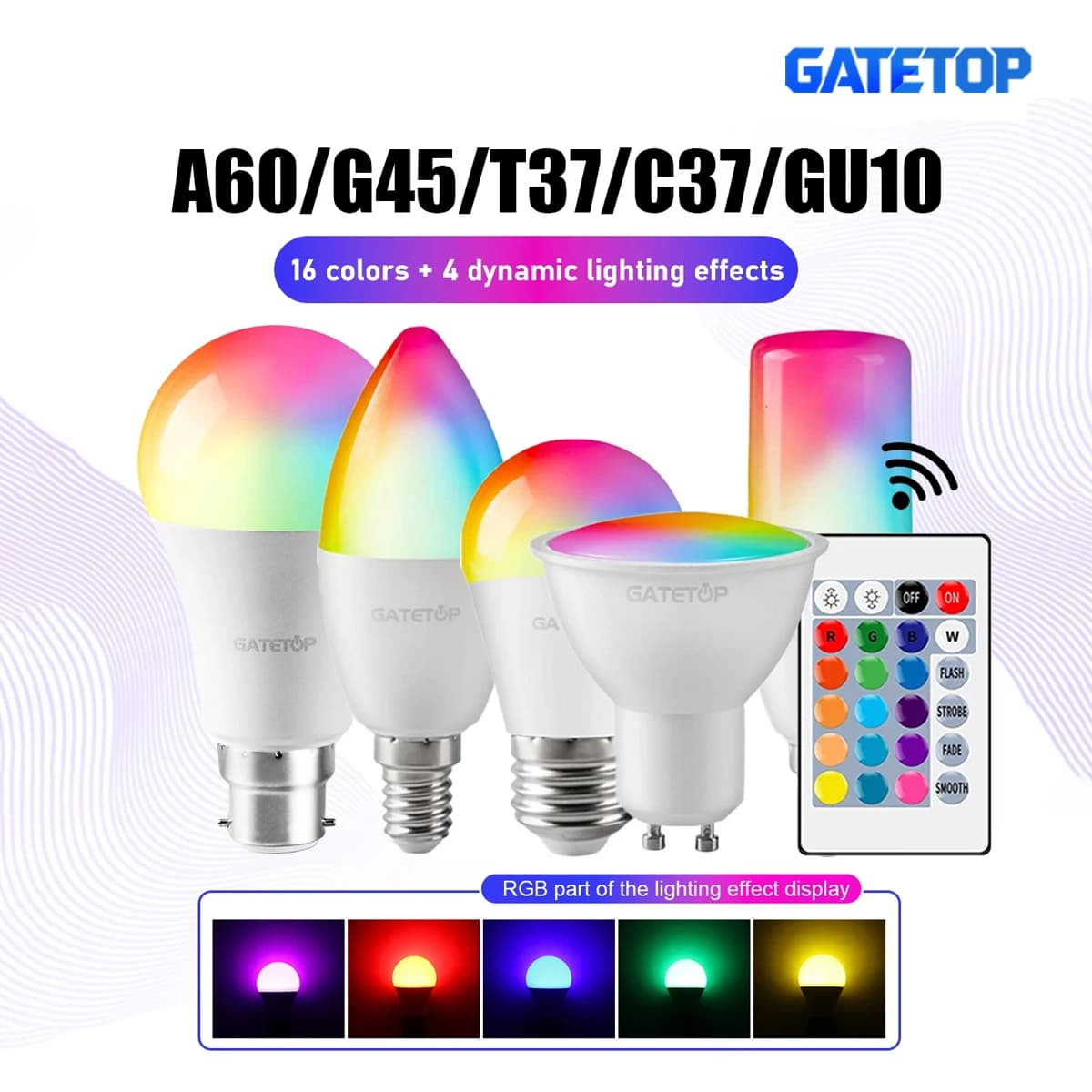 Inteligentna żarówka LED RGBW typu spot – E27 / E14 / B22 / GU10 z pilotem IR