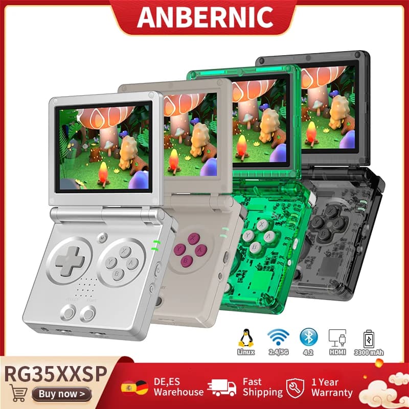 Anbernic RG35XXSP — konsola przenośna z obrotowym ekranem 3,5" IPS, Linux 64-bit