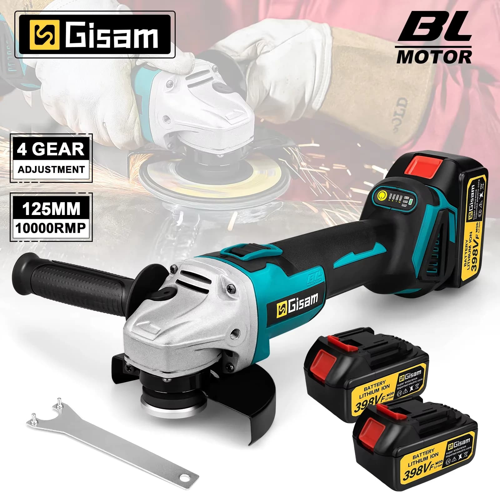 Szlifierka kątowa akumulatorowa Gisam 125 mm – bezszczotkowa, regulacja obrotów, M14, do Makita 18 V