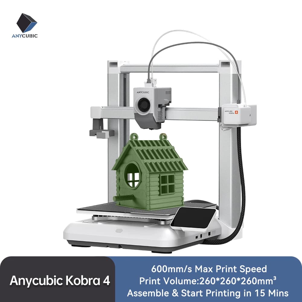 ANYCUBIC Kobra 4/Kobra 4 Combo Szybka Drukarka 3D z Drukiem Wielokolorowym 600mm/s, Obsługa do 8 Kolorów, Automatyczne Poziomowanie, Sterowanie Aplikacją, Drukarka 3D FDM