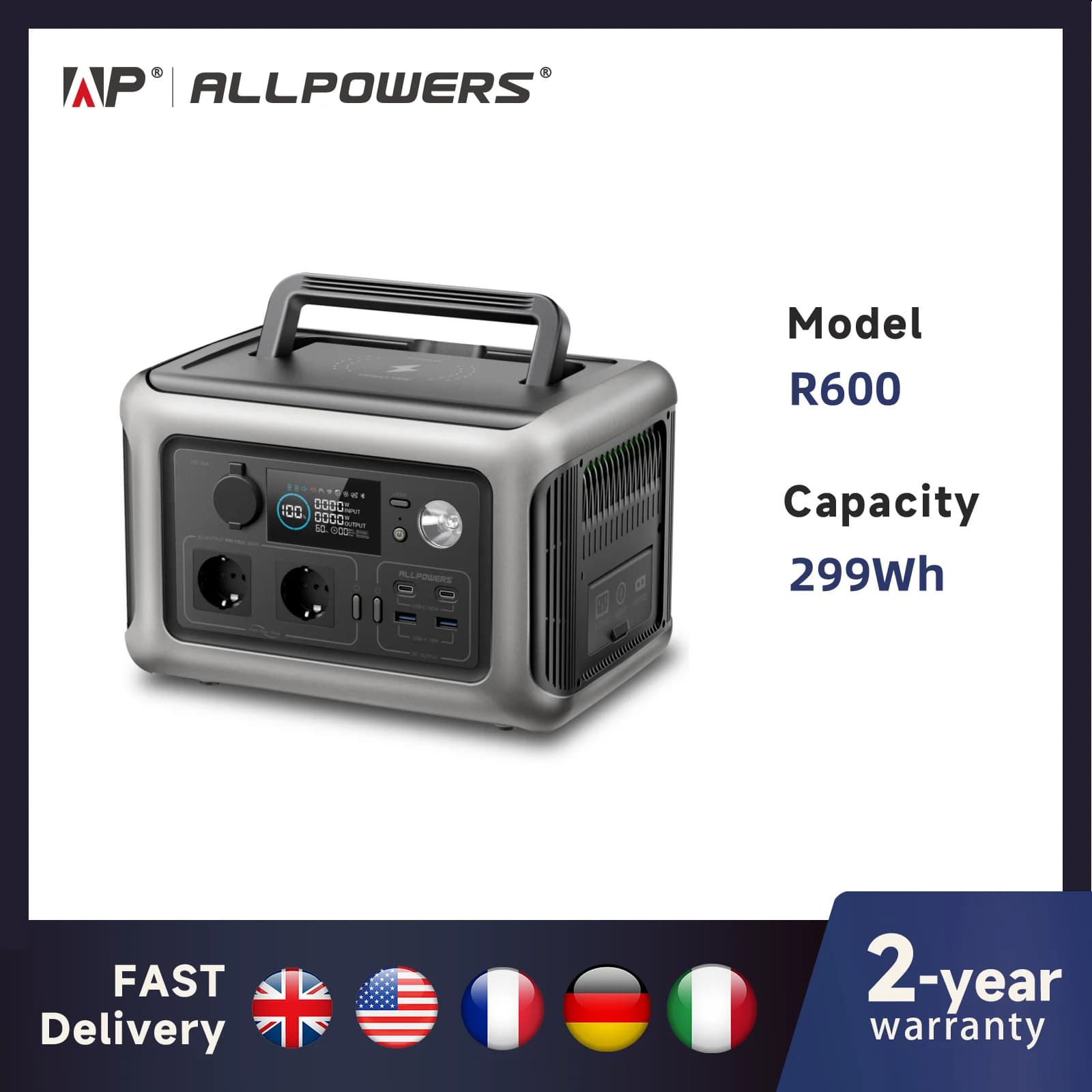 ALLPOWERS R600 — przenośna elektrownia 299Wh, 600W, LiFePO4