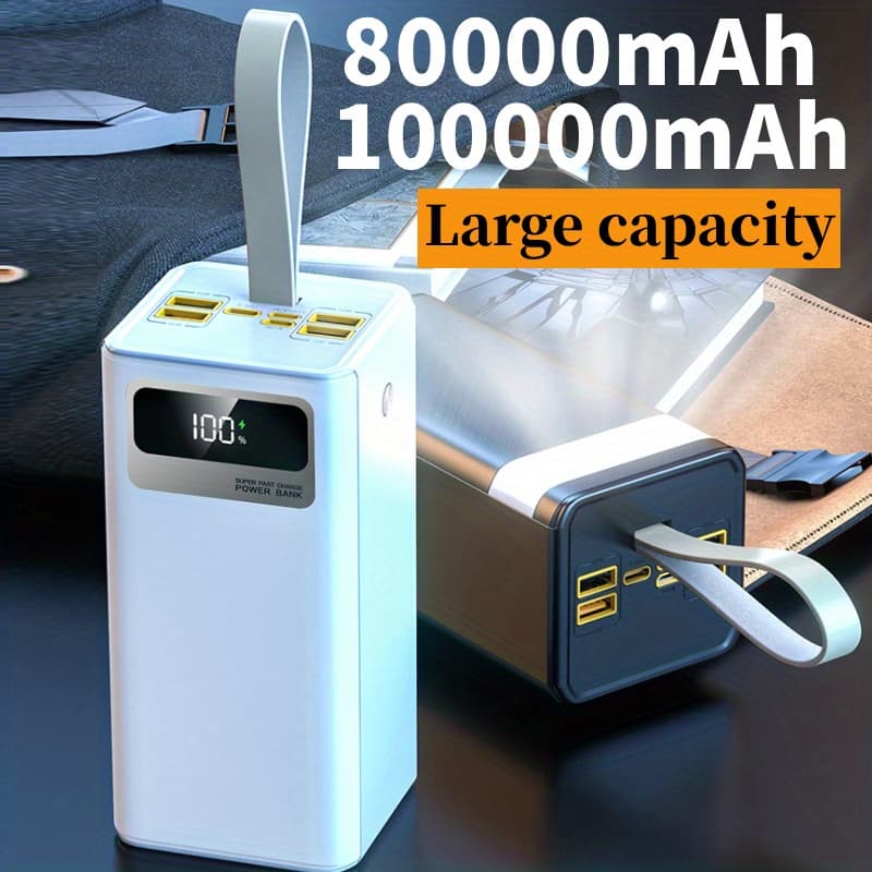 Power bank 80000–100000 mAh – szybkie ładowanie 22,5 W, wyświetlacz cyfrowy, latarka LED