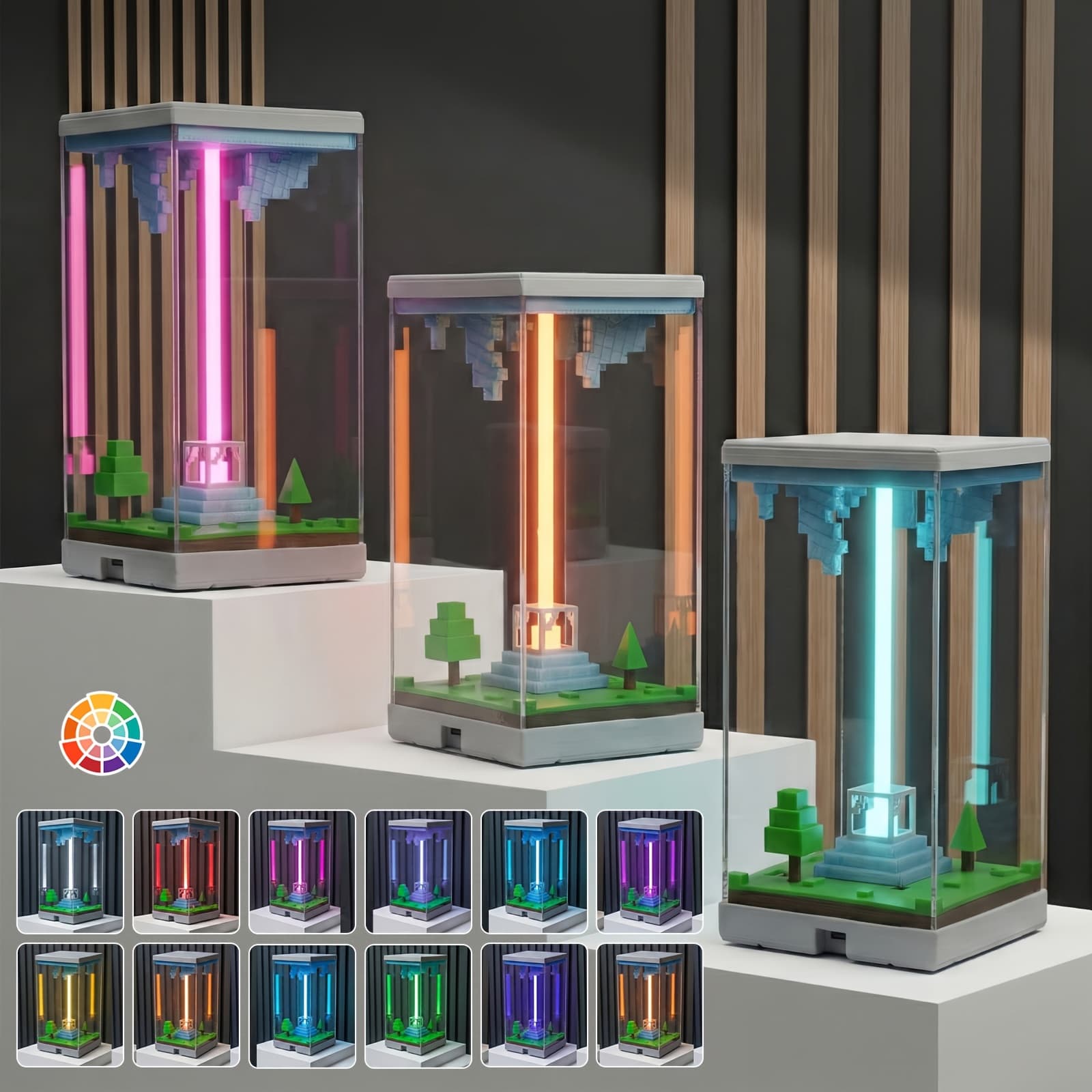 Lampka LED pixel RGB z pilotem – 16 kolorów, ściemnianie, timer, tryby